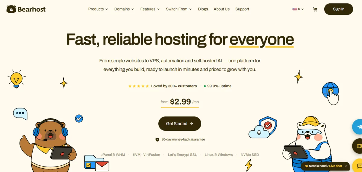 BearHost homepage: fast, reliable hosting for everyone, from $2.99/mo