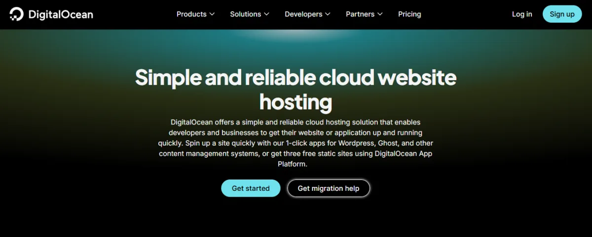 DigitalOcean homepage: simple and reliable cloud website hosting