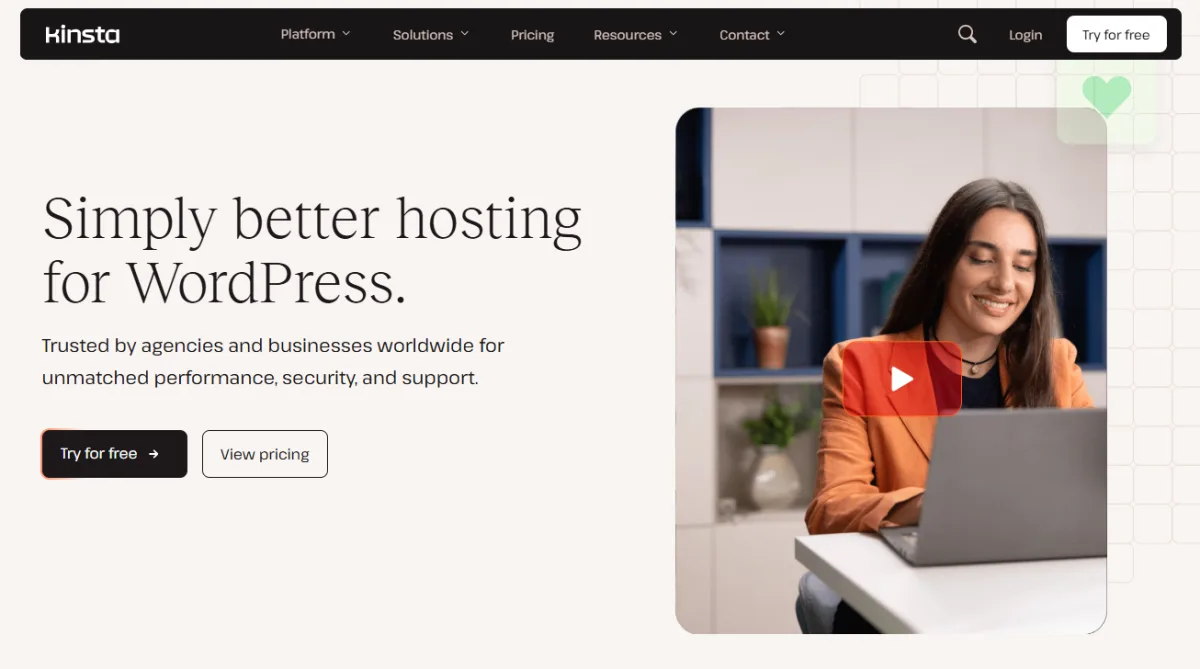 Kinsta homepage: simply better hosting for WordPress