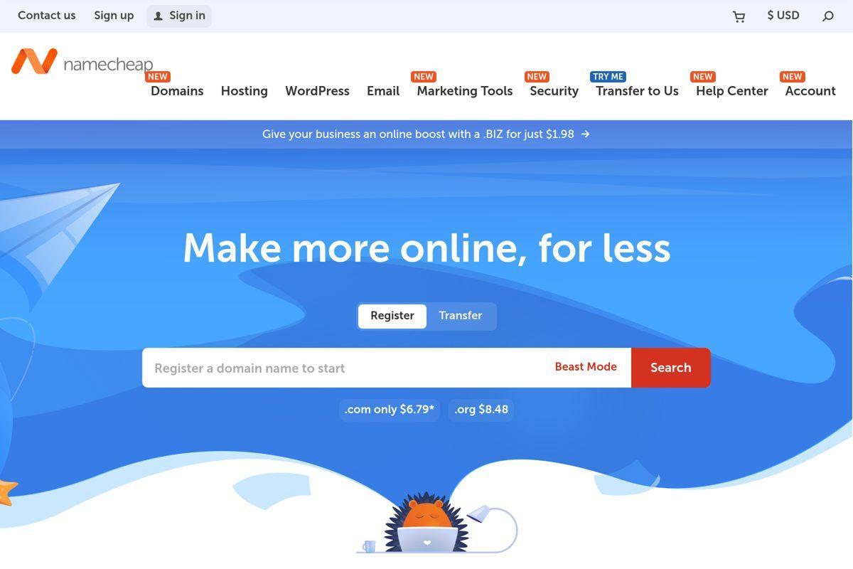 Namecheap hosting homepage
