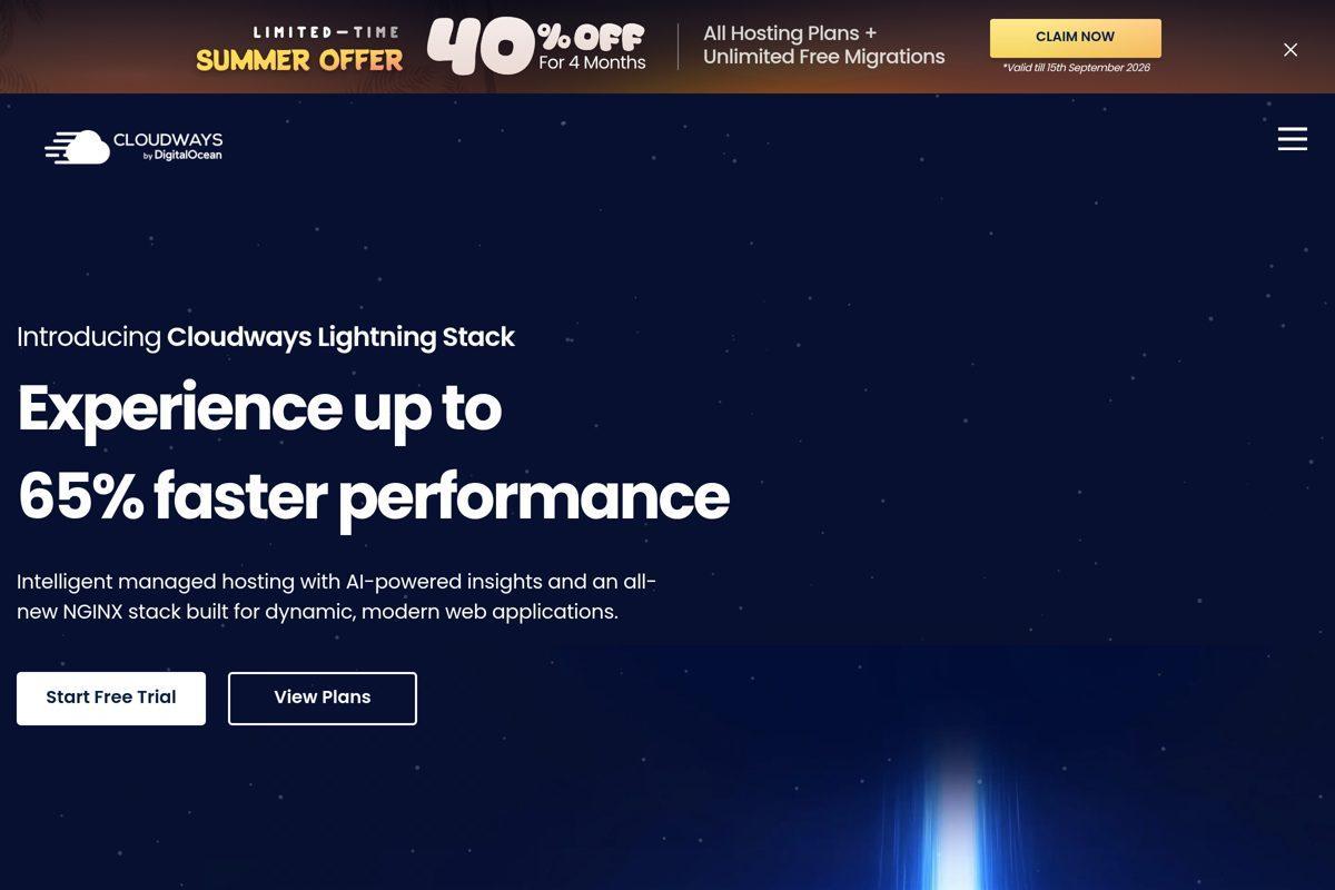 Cloudways managed cloud hosting homepage