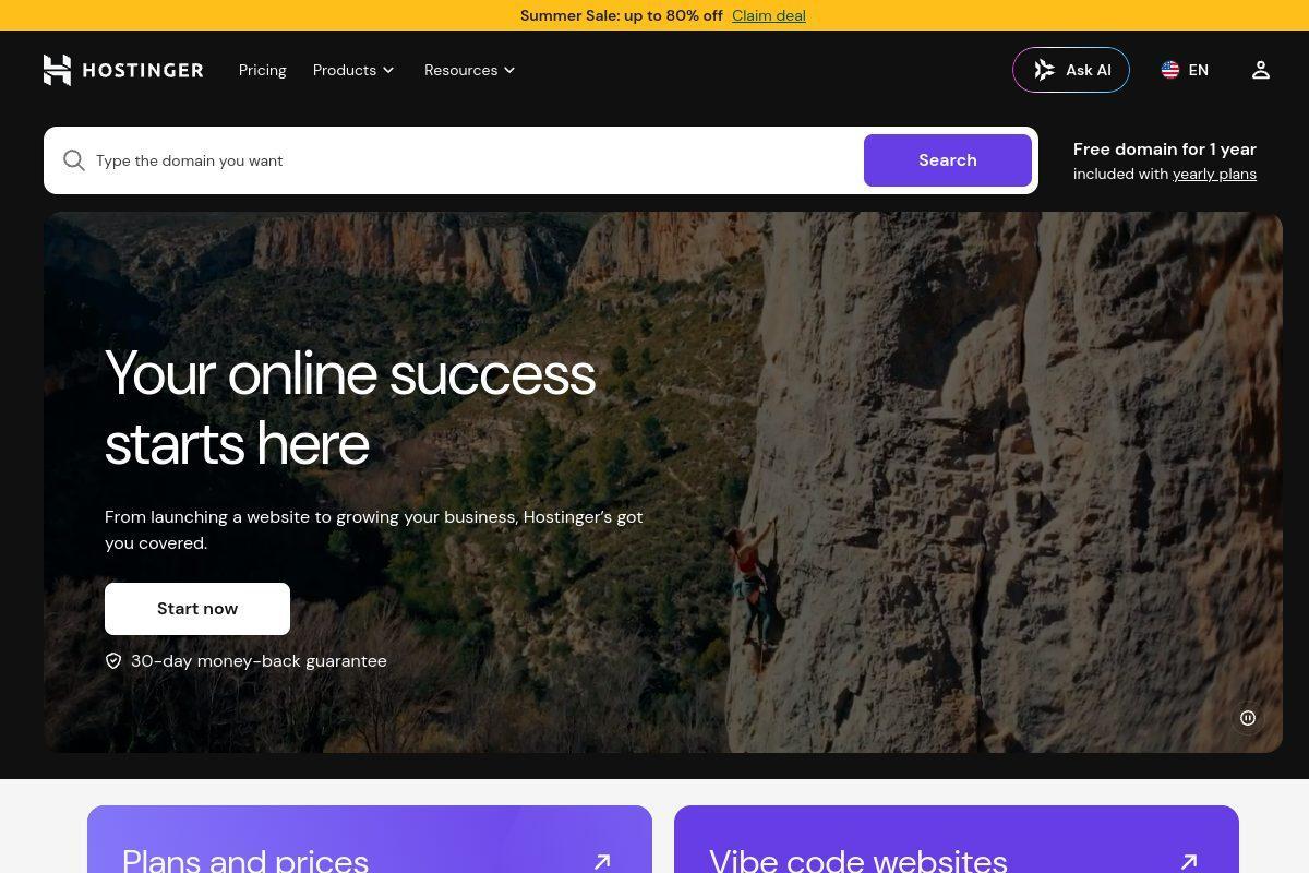 Hostinger hosting homepage
