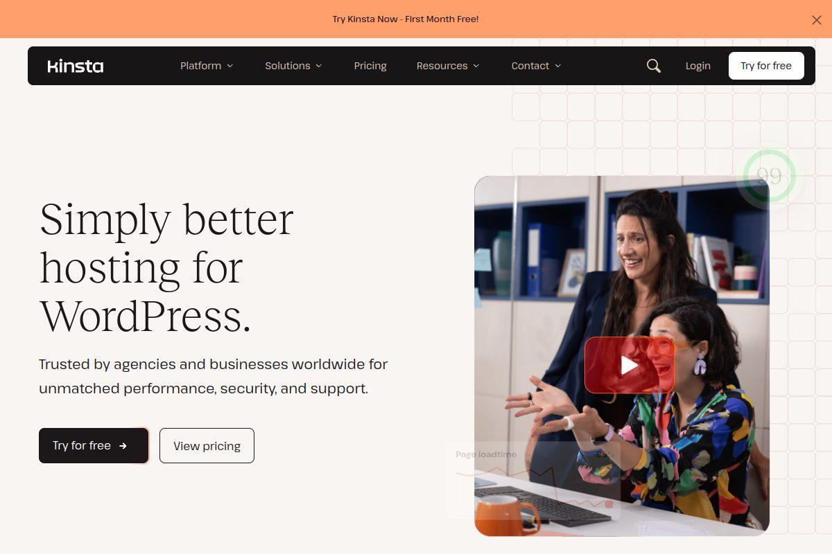 Kinsta managed WordPress hosting homepage