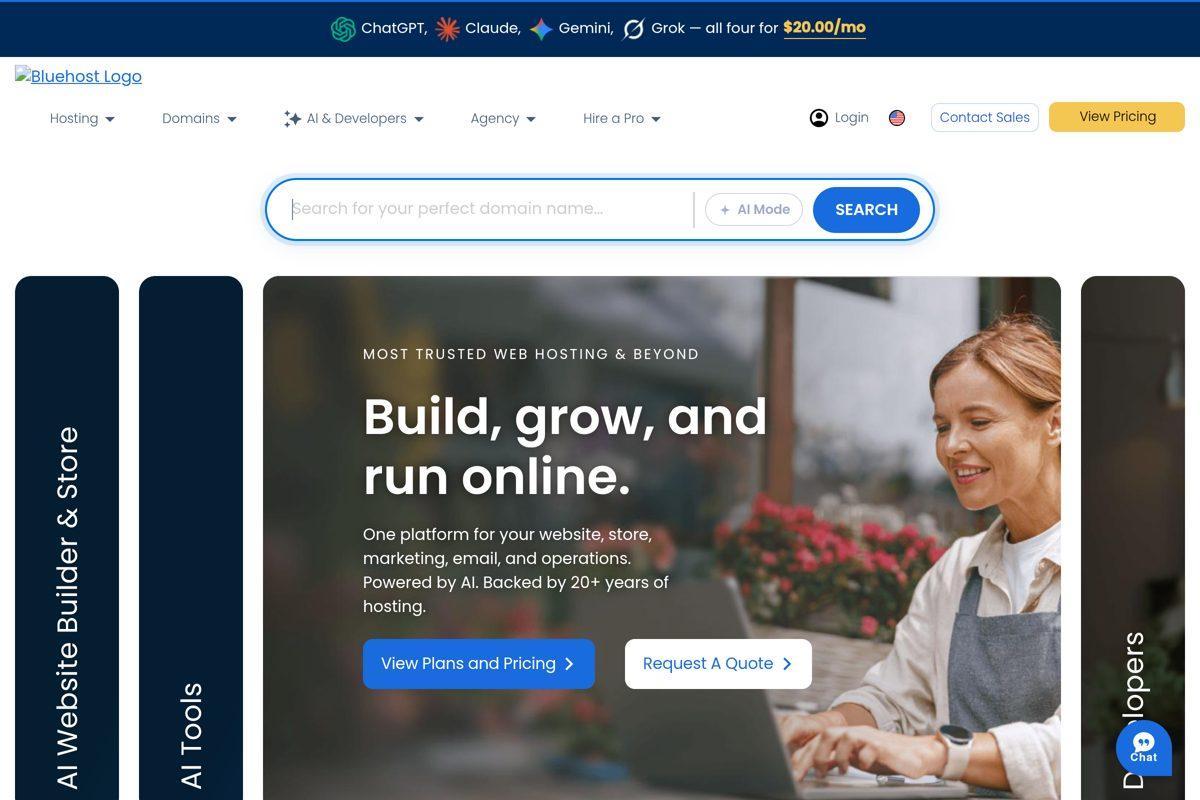Bluehost hosting homepage